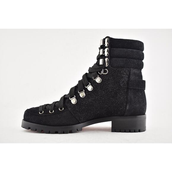 Christian Louboutin Who Runs Flat Crosta Star Black Combat Ankle Boots 35.5 - Picture 8 of 11